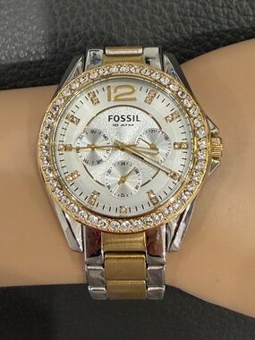 Beautiful FOSSIL Two-Tone Multifunctional, Stainless Steel Watch with Crystals